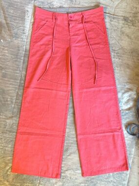 Pristine - Coral Pink Linen Blend Wide Leg Pants, Size Extra Large